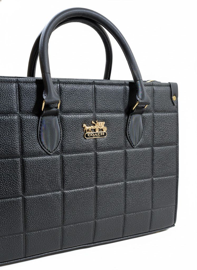 Luxury Black Quilted Leather Tote Bag - Coach Style