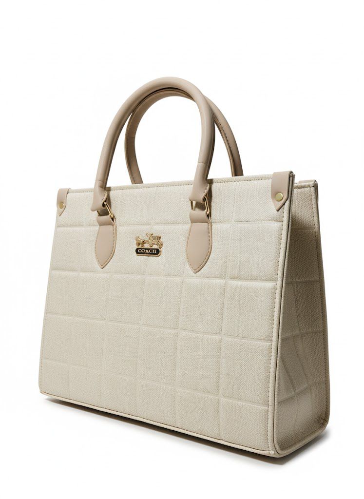 Luxury Cream White Quilted Leather Tote Bag - Coach Style
