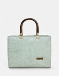 Floral Embossed Leather Handbag - Mint Green