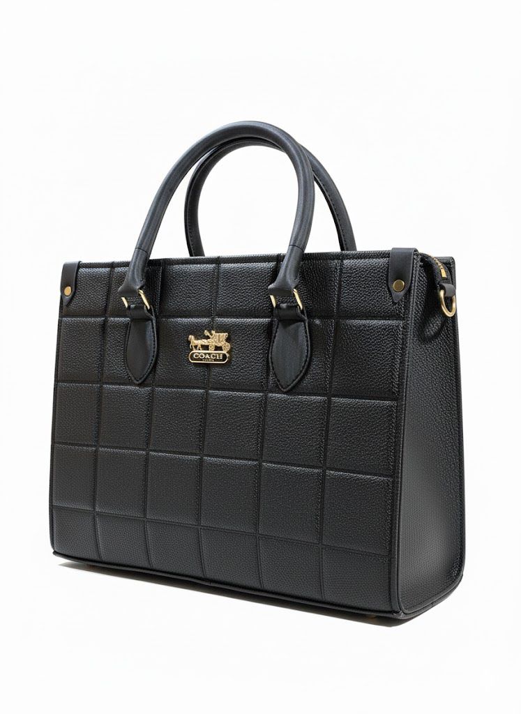 Luxury Black Quilted Leather Tote Bag - Coach Style