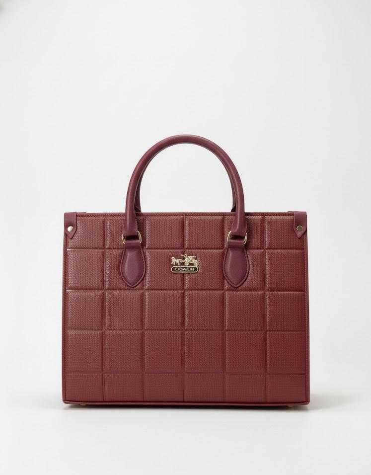 Luxury Burgundy Quilted Leather Tote Bag - Coach Style