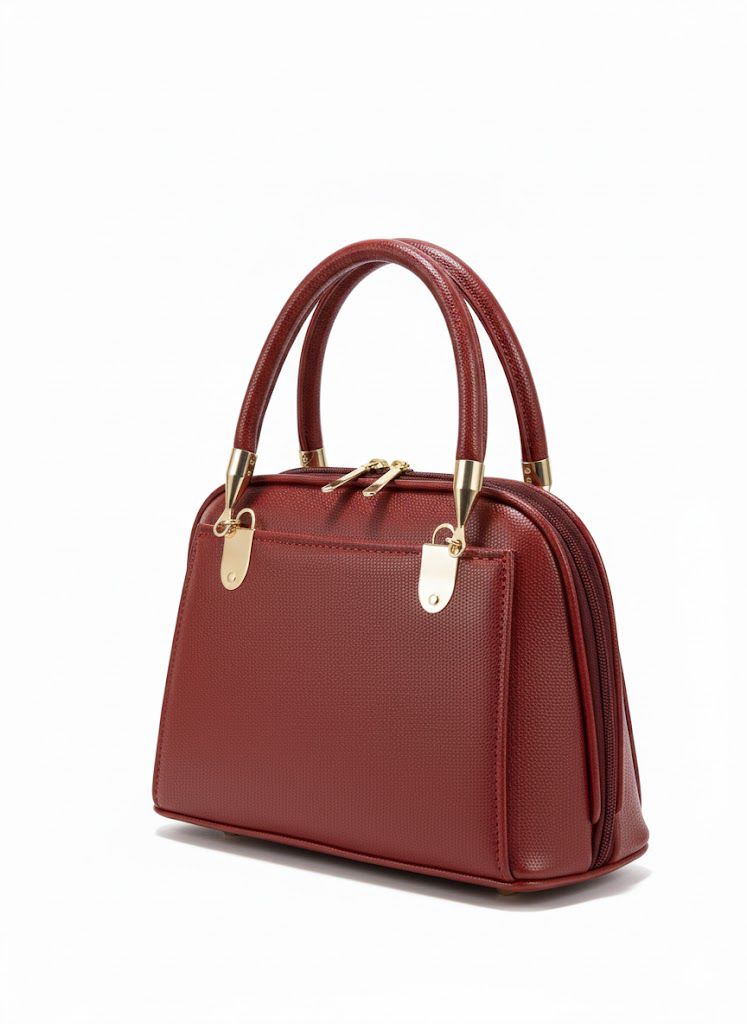 Textured Leather Dome Satchel - Burgundy