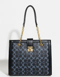 Signature Pattern Chain Tote Bag - Black