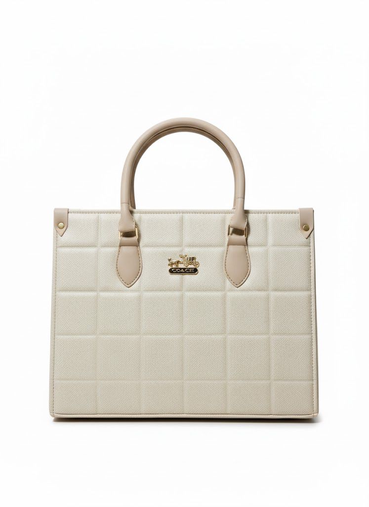 Luxury Cream White Quilted Leather Tote Bag - Coach Style