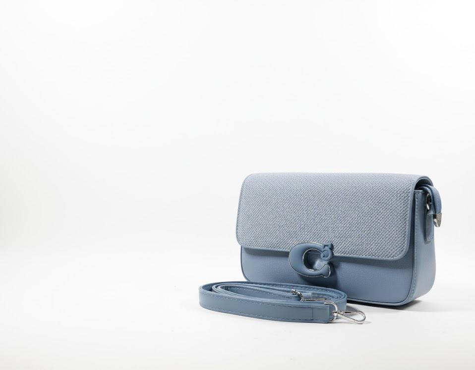 Premium Grey Textured Crossbody Bag with C-Logo