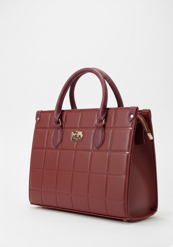 Luxury Burgundy Quilted Leather Tote Bag - Coach Style