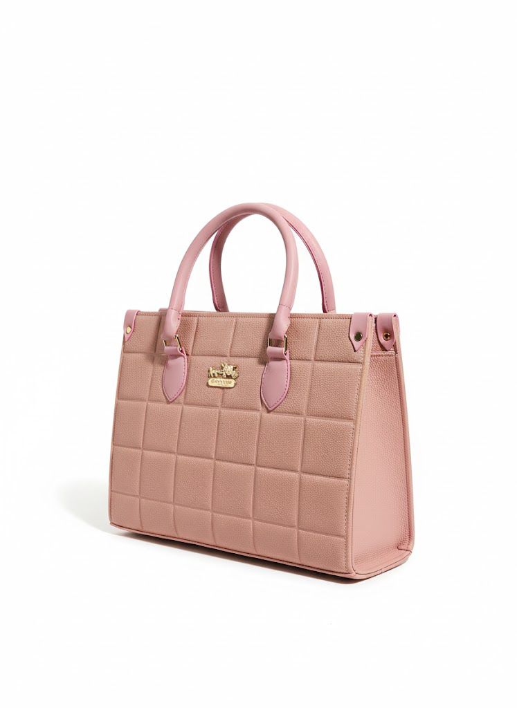 Luxury Blush Pink Quilted Leather Tote Bag - Coach Style