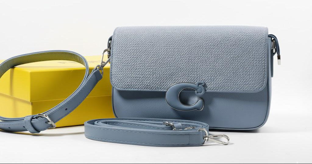 Premium Grey Textured Crossbody Bag with C-Logo