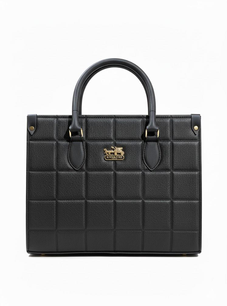 Luxury Black Quilted Leather Tote Bag - Coach Style