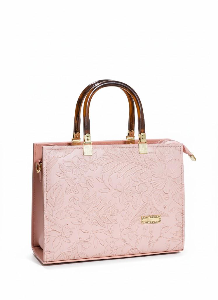Floral Embossed Leather Handbag - Blush Pink