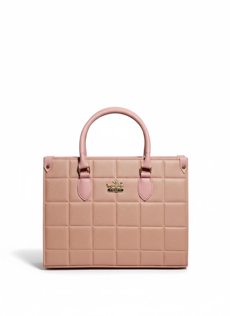 Luxury Blush Pink Quilted Leather Tote Bag - Coach Style
