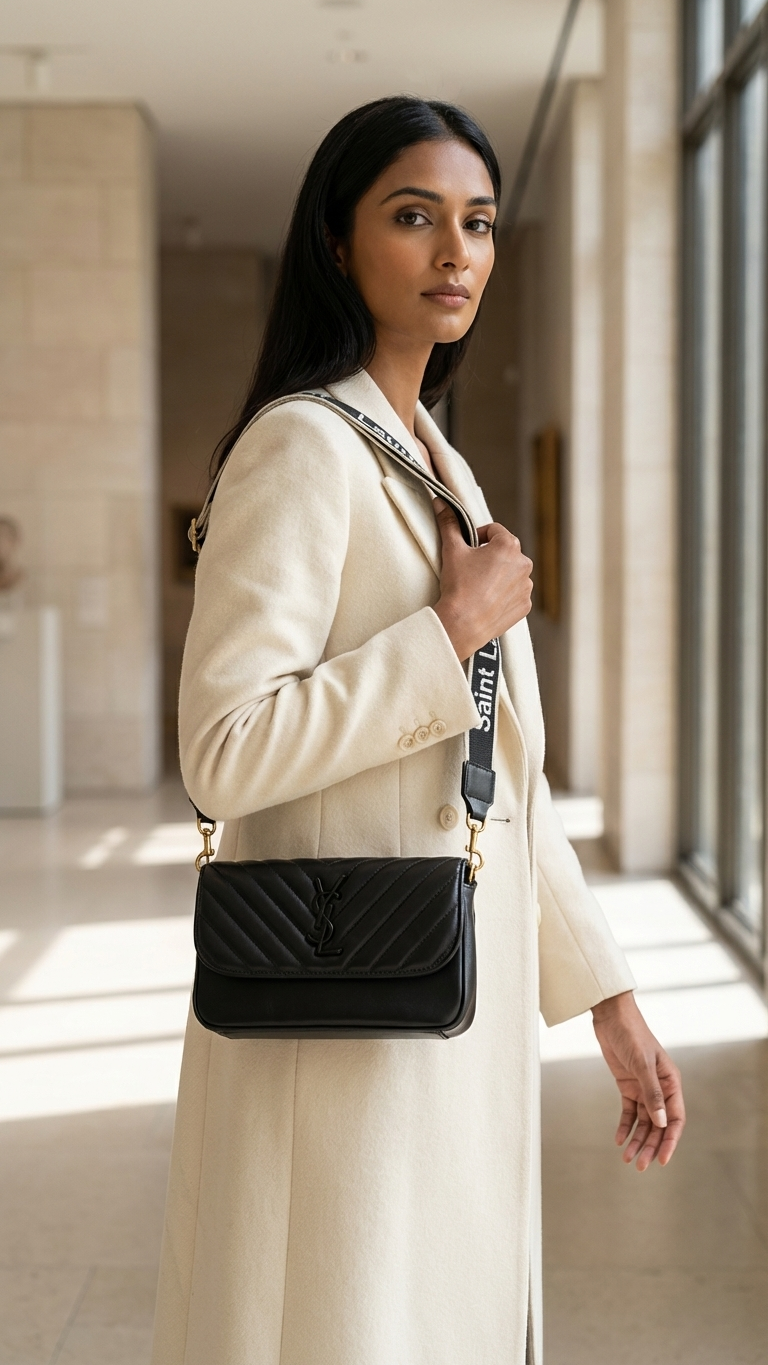 Premium Quilted Leather Crossbody Bag - YSL Style