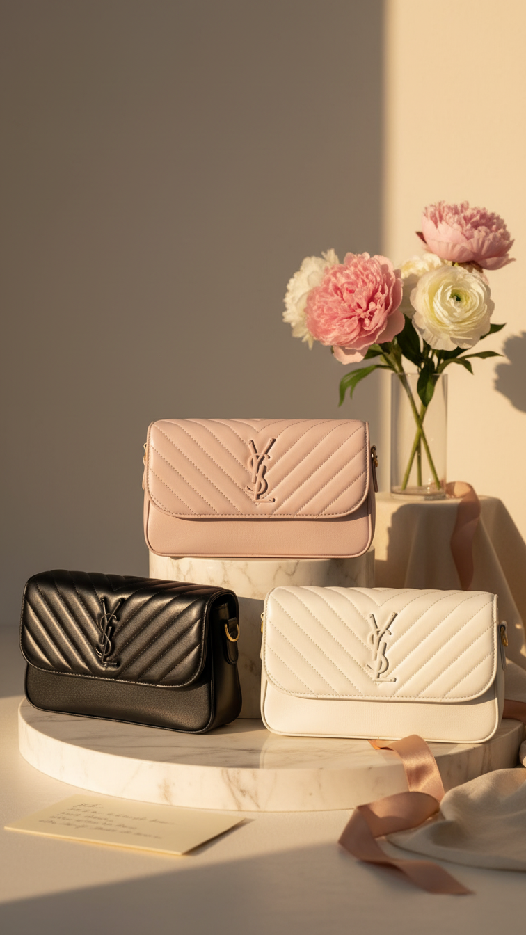 Premium Quilted Leather Crossbody Bag - YSL Style