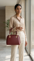 Textured Leather Dome Satchel - Burgundy