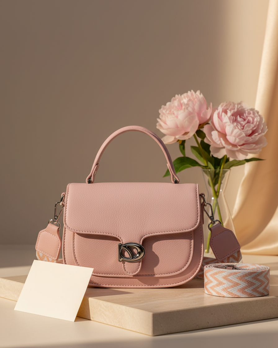 Elegant Pink Leather Handbag with Dual Straps
